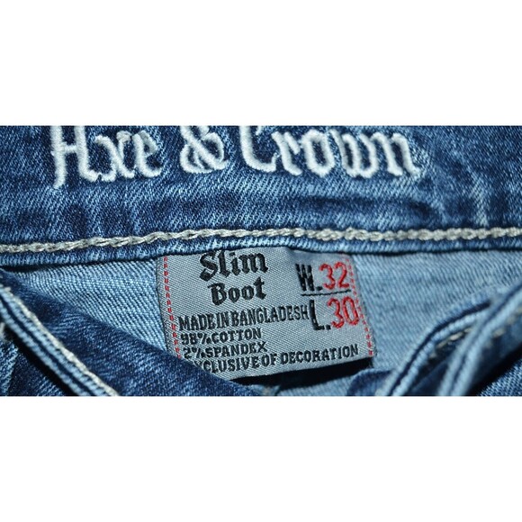 Axe And Crown Mens 32x27 Boot Slim Denim Jeans Embroidered used - Picture 6 of 10
